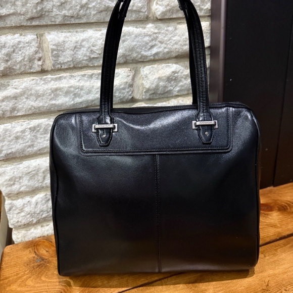 Coach 12 x 12.5 x 5.5 Black Charcoal Wool Leather Zip Top Satchel Purse unisex - Picture 10 of 16
